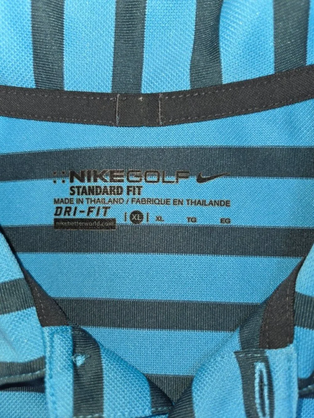 Nike Golf Striped Dri-Fit Polo Shirt XL Blue & Black Standard Fit Lightweight